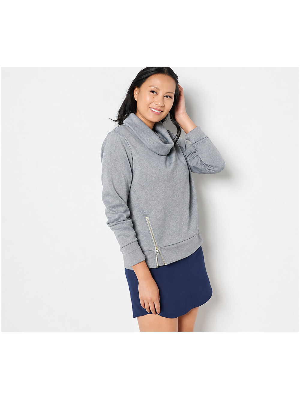 AB by Addison Bay Everyday Funnel Neck Pullover Sweatshirt Heather Gray, Small